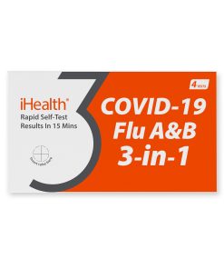 iHealth COVID-19, Flu A&B 3-in-1 Antigen Rapid Test, Results in 15 Minutes, FDA Authorized OTC Flu & COVID Home Test, with Non-invasive Nasal Swab, Easy to Use & No Discomfort (1 Pack, 4 Tests Total)