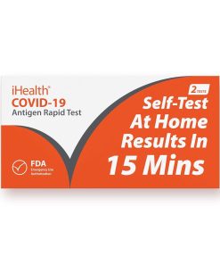 iHealth COVID-19 Antigen Rapid Test, 1 Pack, 2 Tests Total, FDA EUA Authorized OTC at-Home Self Test, Results in 15 Minutes with Non-invasive Nasal Swab, Easy to Use & No Discomfort
