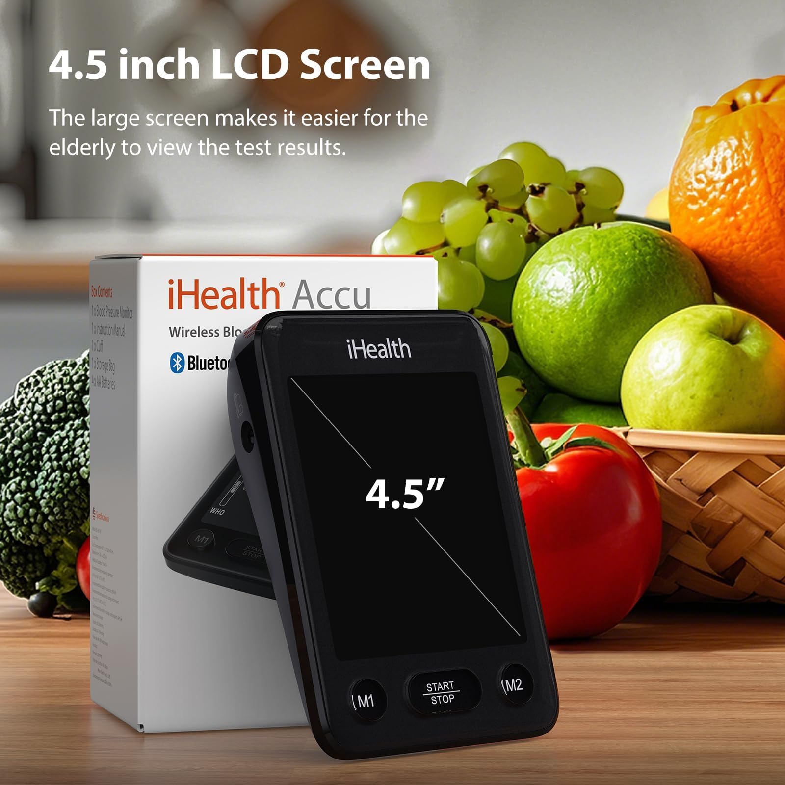 iHealth Accu Blood Pressure Monitor – 4.5" Large LCD, Clinically Accurate, Irregular Heartbeat Alert, Body & Cuff Detection, Bluetooth Sync, Adjustable Large 8.6"–17" Cuff– Easy for Seniors & Adults - Image 4