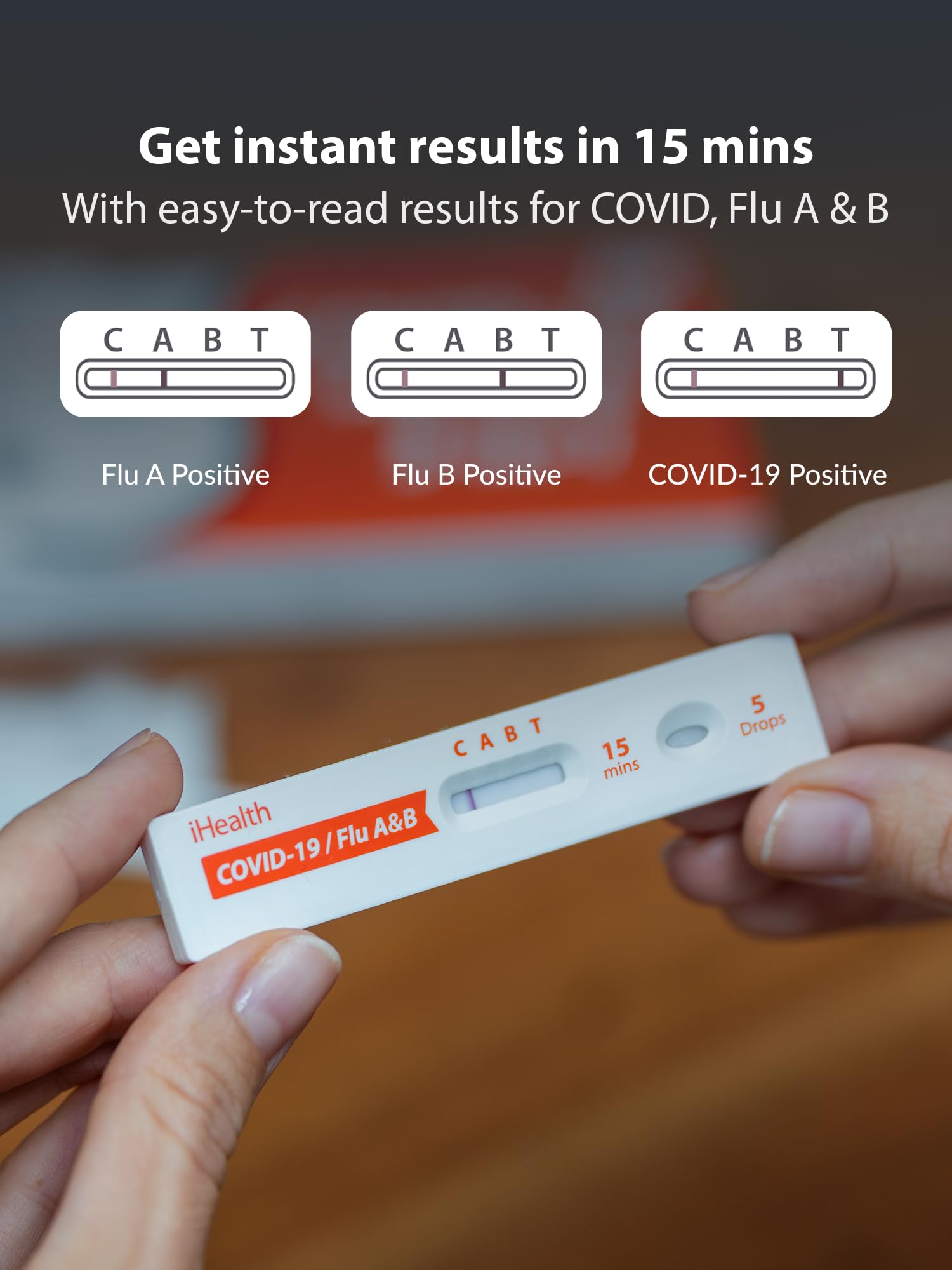 iHealth COVID-19, Flu A&B 3-in-1 Antigen Rapid Test, Results in 15 Minutes, FDA Authorized OTC Flu & COVID Home Test, with Non-invasive Nasal Swab, Easy to Use & No Discomfort (1 Pack, 4 Tests Total) - Image 6