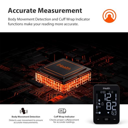iHealth Accu Blood Pressure Monitor – 4.5" Large LCD, Clinically Accurate, Irregular Heartbeat Alert, Body & Cuff Detection, Bluetooth Sync, Adjustable Large 8.6"–17" Cuff– Easy for Seniors & Adults - Image 6