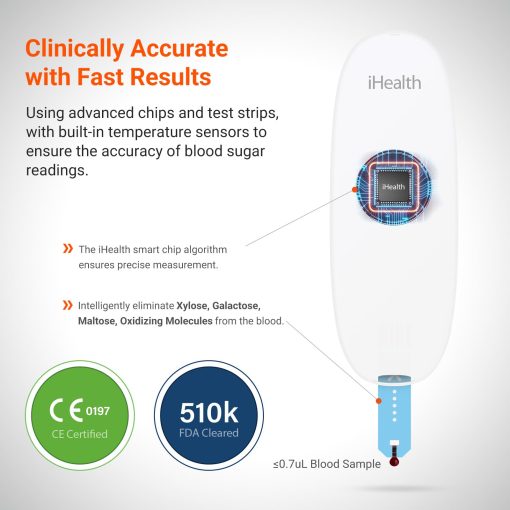 iHealth Gluco+ Wireless Smart Blood Glucose Monitor Kit with Free App, 100 Glucometer Strips, 100 Lancets, 1 Blood Sugar Monitor, 1 Lancing Device, Portable Diabetes Testing Kit for Home Use - Image 5
