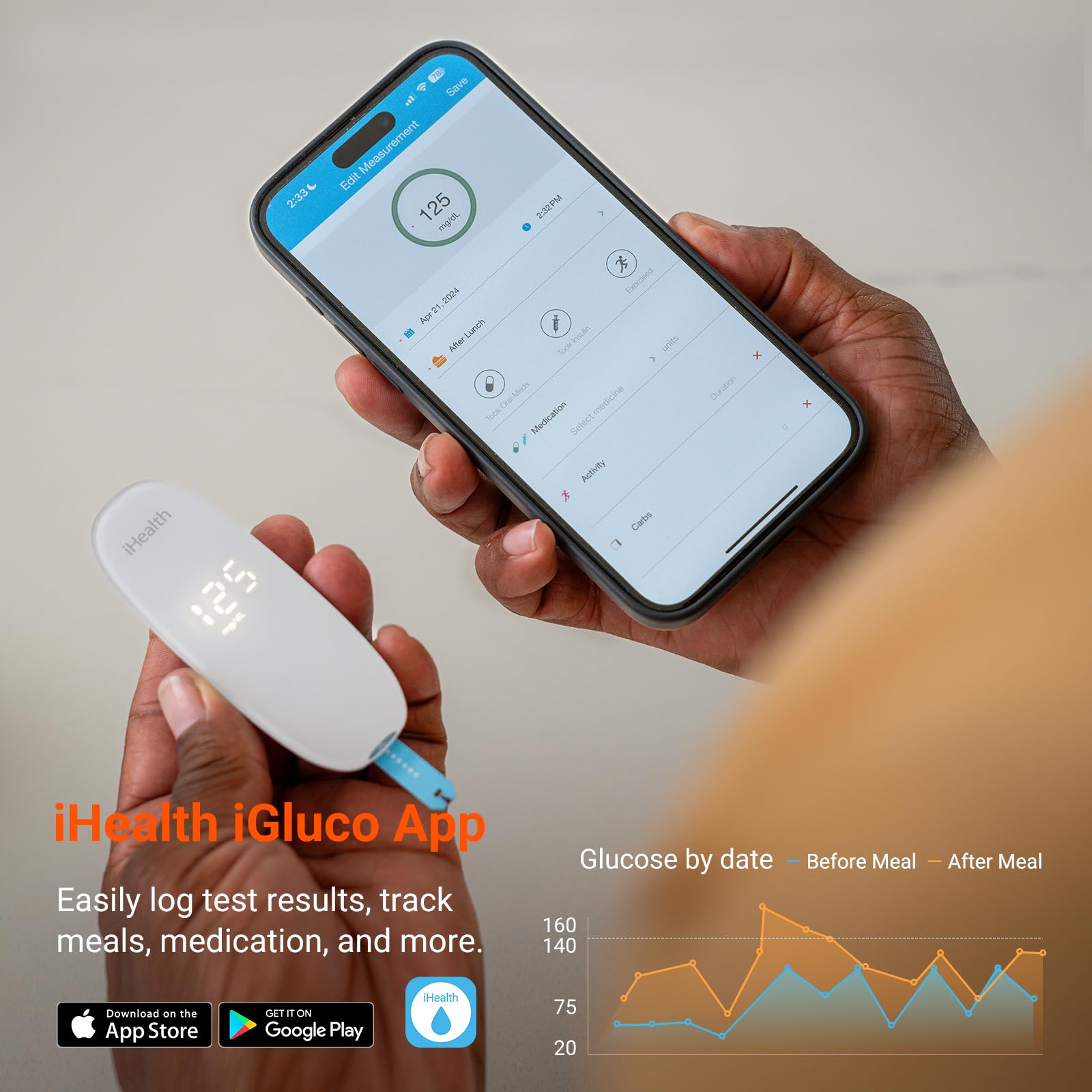 iHealth Gluco+ Wireless Smart Blood Glucose Monitor Kit with Free App, 100 Glucometer Strips, 100 Lancets, 1 Blood Sugar Monitor, 1 Lancing Device, Portable Diabetes Testing Kit for Home Use - Image 6
