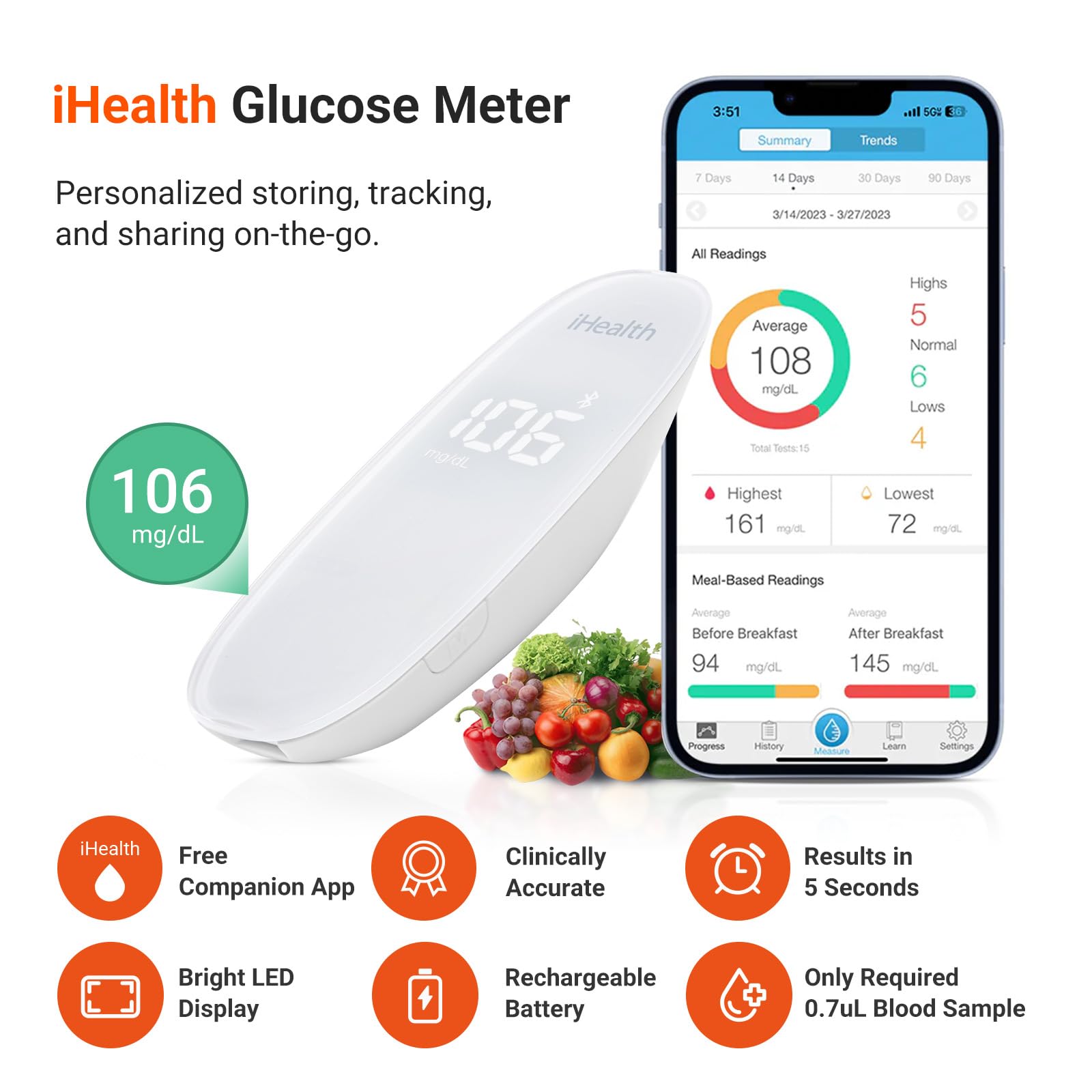 iHealth Gluco+ Wireless Smart Blood Glucose Monitor Kit with Free App, 100 Glucometer Strips, 100 Lancets, 1 Blood Sugar Monitor, 1 Lancing Device, Portable Diabetes Testing Kit for Home Use - Image 8