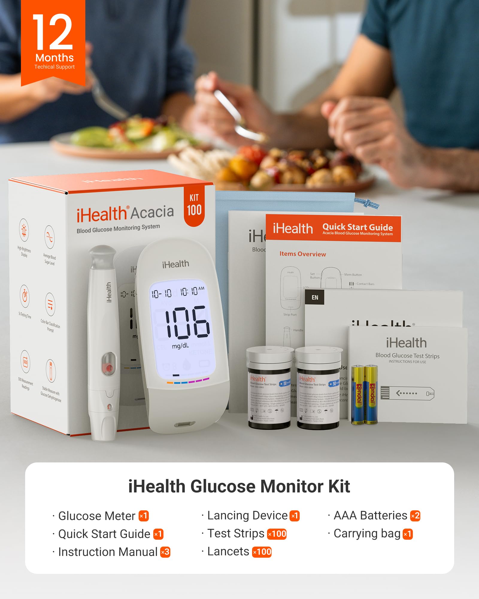 iHealth Acacia Blood Glucose Monitor Kit, 100 Glucometer Strips, 100 Lancets, 1 Blood Sugar Monitor, 1 Lancing Device, 1 Travel Bag, No Coding, Portable Blood Sugar Testing Kit, Diabetes Testing - Image 3