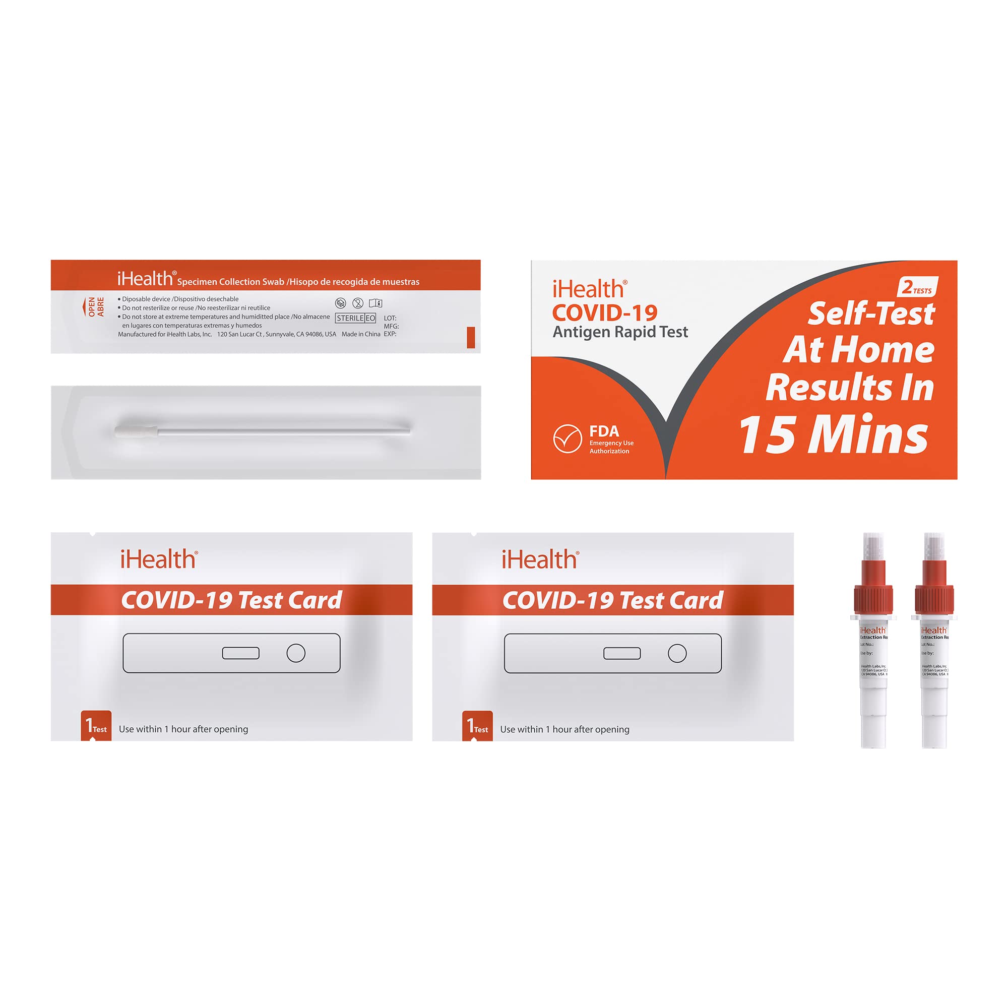 iHealth COVID-19 Antigen Rapid Test, 1 Pack, 2 Tests Total, FDA EUA Authorized OTC at-Home Self Test, Results in 15 Minutes with Non-invasive Nasal Swab, Easy to Use & No Discomfort - Image 2