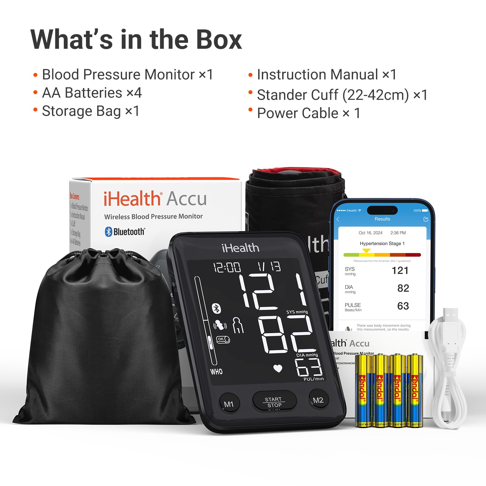 iHealth Accu Blood Pressure Monitor – 4.5" Large LCD, Clinically Accurate, Irregular Heartbeat Alert, Body & Cuff Detection, Bluetooth Sync, Adjustable Large 8.6"–17" Cuff– Easy for Seniors & Adults - Image 2