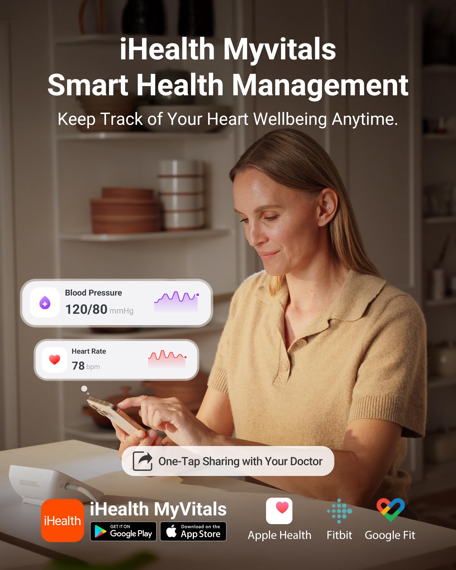 iHealth Accu Luminate Arm Blood Pressure Monitor – 4.5" Large Tri-Color WHO-Based LCD, Clinically Validated Accuracy, Irregular Heartbeat Alert, Bluetooth Cloud Sync, Adjustable Large 8.6"–17" Cuff - Image 6