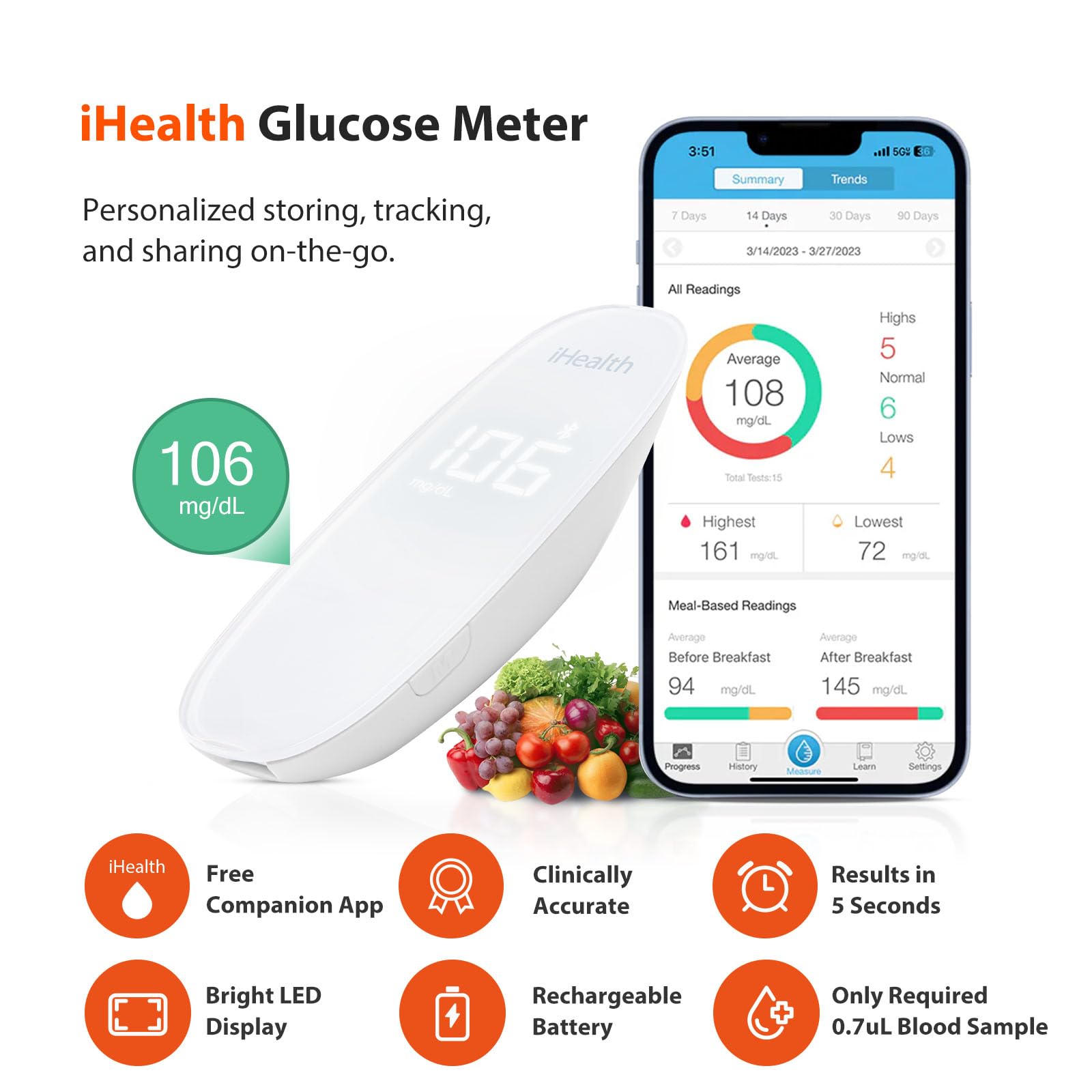 iHealth Gluco+ Wireless Smart Blood Glucose Monitor Kit with Free App, 10 Glucometer Strips, 10 Lancets, 1 Blood Sugar Monitor, 1 Lancing Device, Portable Diabetes Testing Kit for Home Use - Image 7