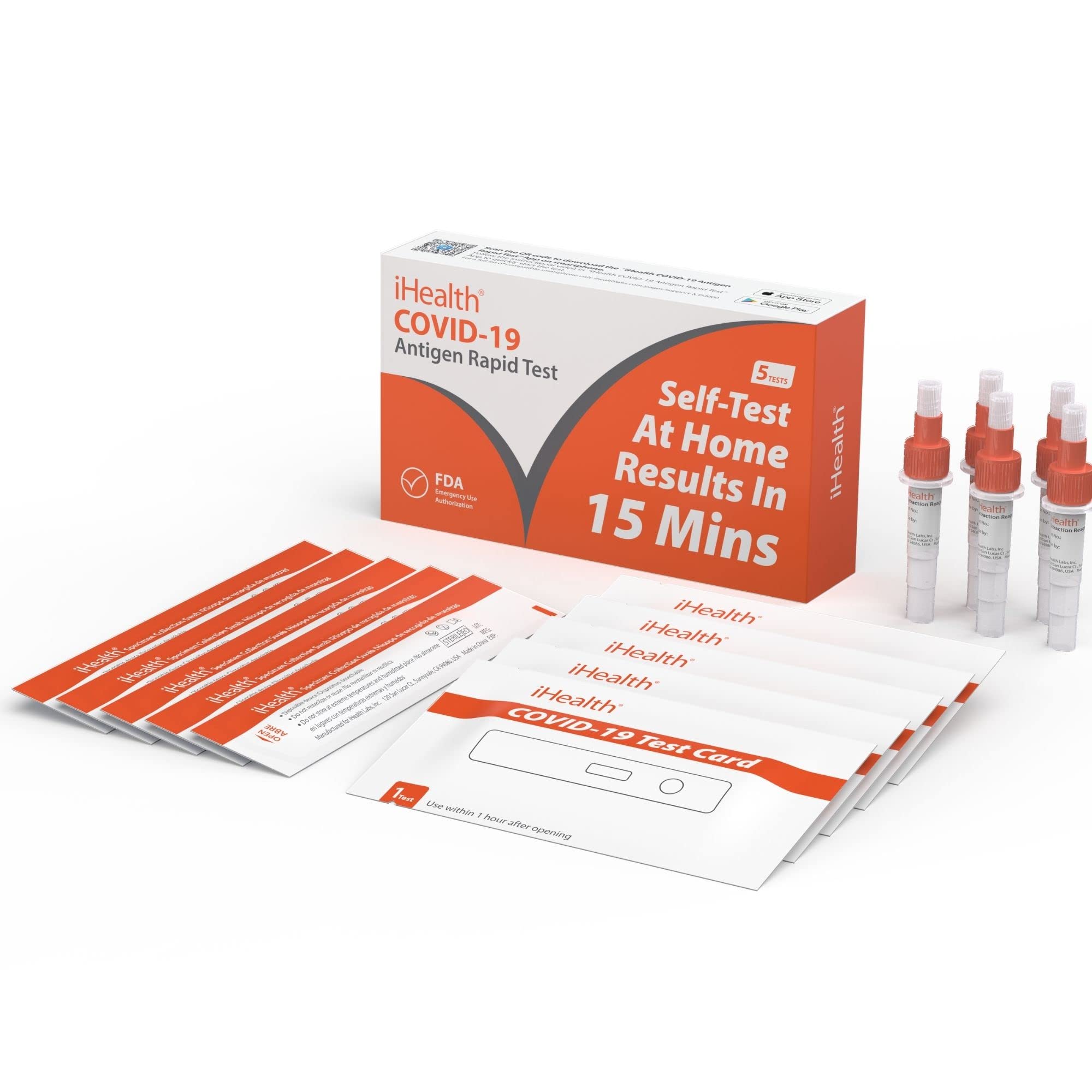 iHealth COVID-19 Antigen Rapid Test, 1 Pack, 5 Tests Total, FDA EUA Authorized OTC at-Home Self Test, Results in 15 Minutes with Non-invasive Nasal Swab, Easy to Use & No Discomfort - Image 2