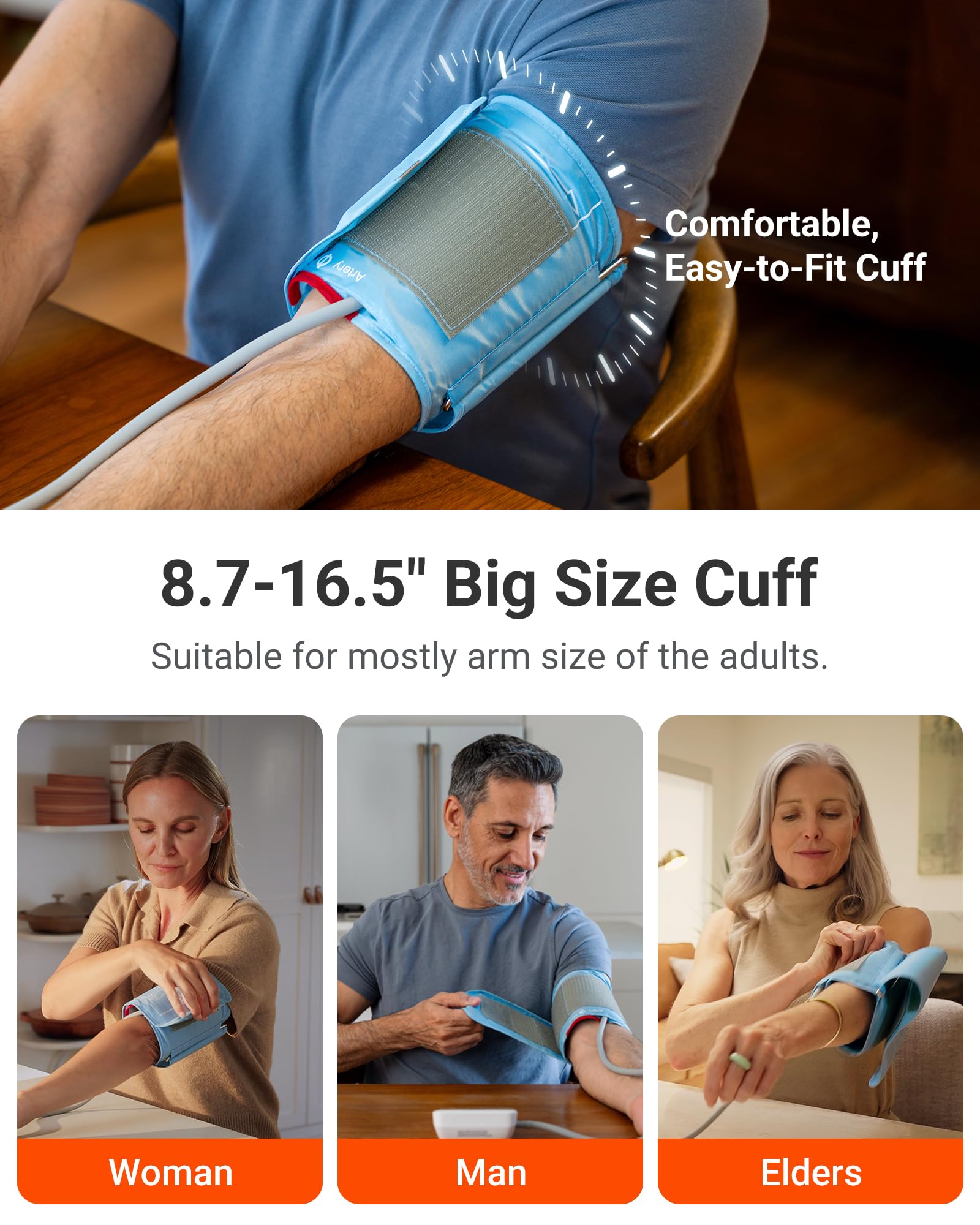 iHealth Accu Luminate Arm Blood Pressure Monitor – 4.5" Large Tri-Color WHO-Based LCD, Clinically Validated Accuracy, Irregular Heartbeat Alert, Bluetooth Cloud Sync, Adjustable Large 8.6"–17" Cuff - Image 5