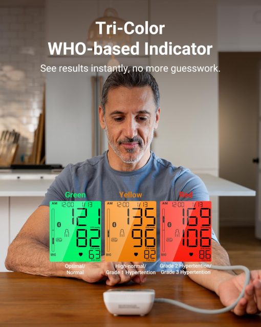 iHealth Accu Luminate Arm Blood Pressure Monitor – 4.5" Large Tri-Color WHO-Based LCD, Clinically Validated Accuracy, Irregular Heartbeat Alert, Bluetooth Cloud Sync, Adjustable Large 8.6"–17" Cuff - Image 8