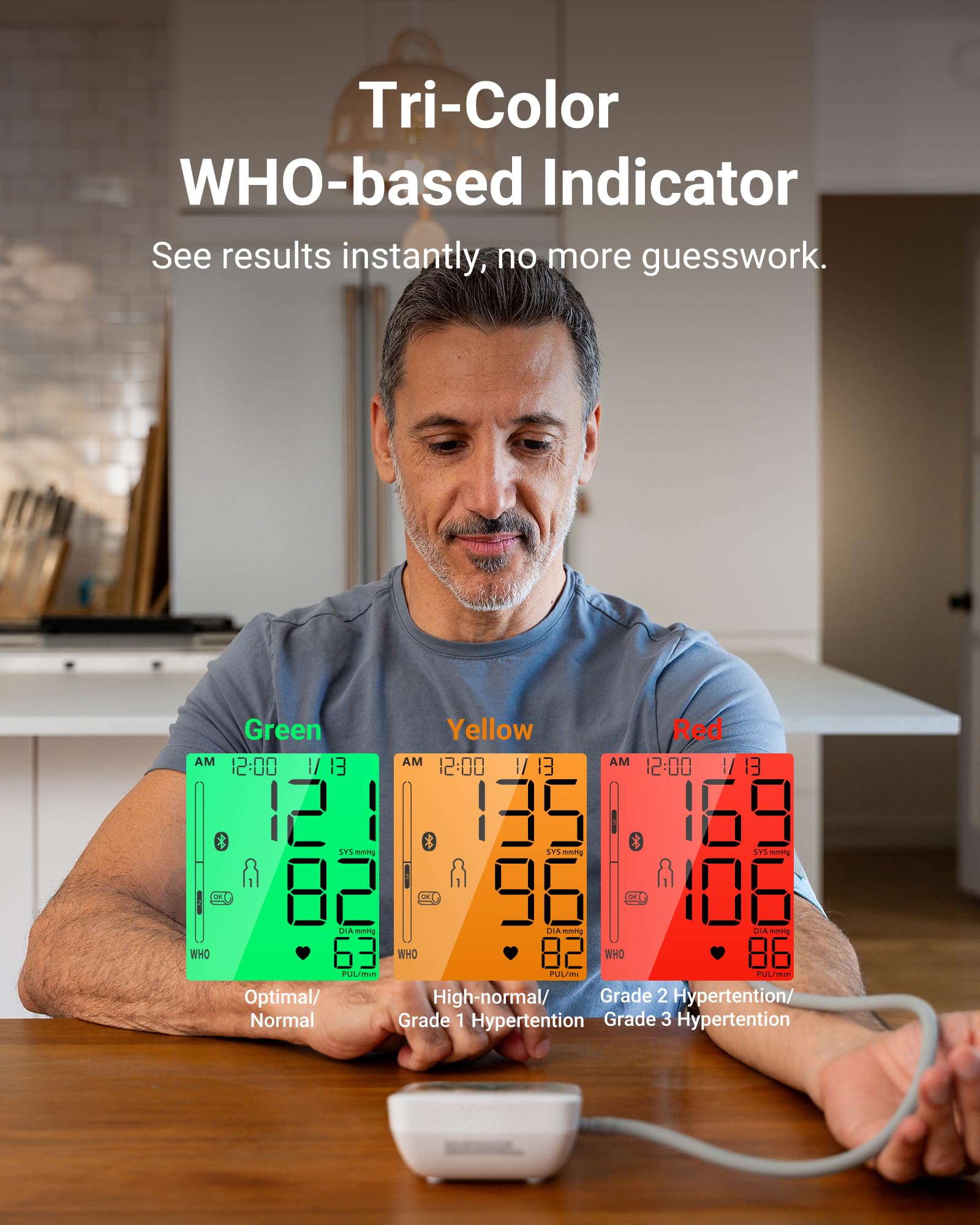 iHealth Accu Luminate Arm Blood Pressure Monitor – 4.5" Large Tri-Color WHO-Based LCD, Clinically Validated Accuracy, Irregular Heartbeat Alert, Bluetooth Cloud Sync, Adjustable Large 8.6"–17" Cuff - Image 8